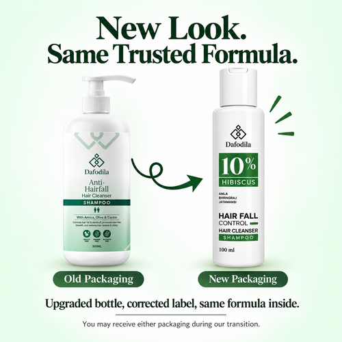 Dafodila Hibiscus Shampoo old vs new packaging – same formula, new bottle