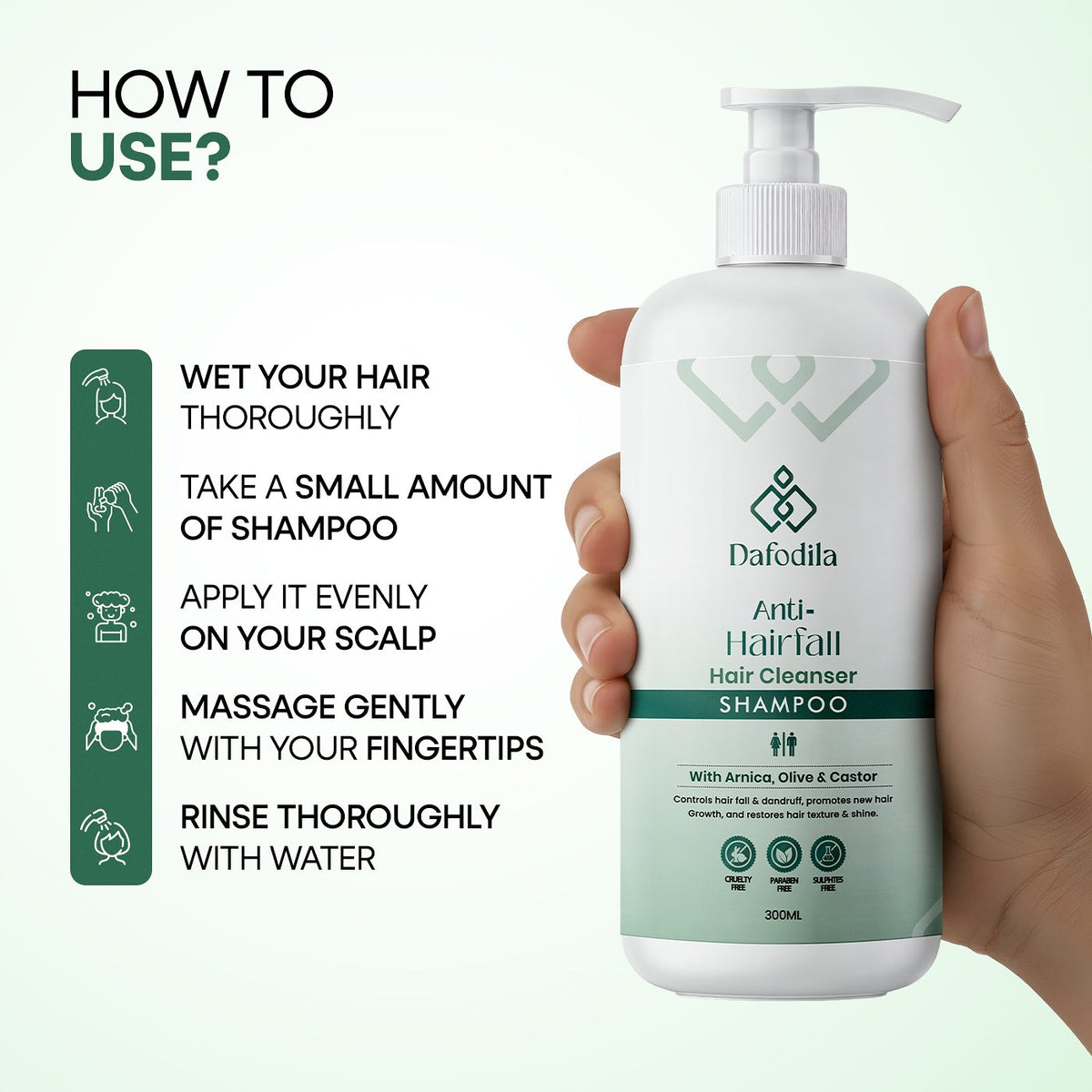 Dafodila Anti-Hairfall Shampoo for Men & Women with Arnica, Olive & Castor – 300ml
