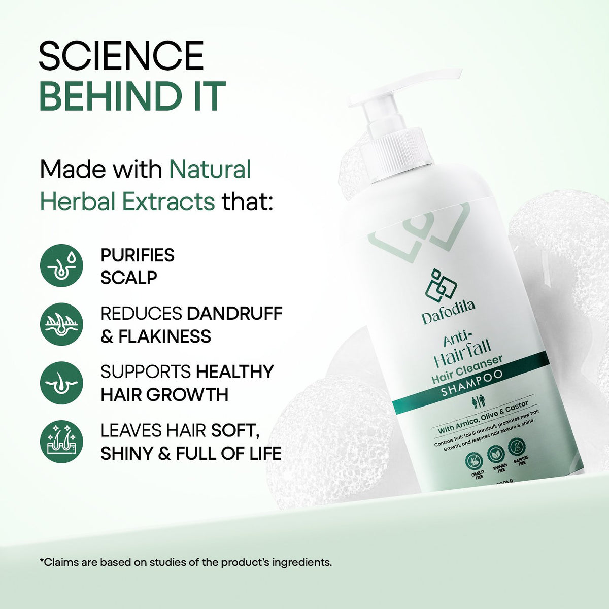 Dafodila Anti-Hairfall Shampoo for Men & Women with Arnica, Olive & Castor – 300ml